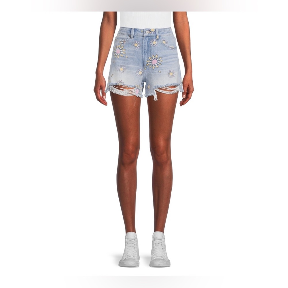 NO BOUNDARIES DECONSTRUCTED DENIM MIDI SHORTS